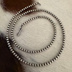 ❤️ 18” 3mm Desert Pearls Native Made Navajo Sterling Silver Made In USA Necklace